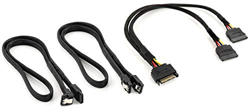 POPPSTAR SATA 3 Datenkabel Mit Y-Stromadapter (2x 60cm Kabel, 1x Gerade, 1x Gerade-90°, 30cm S-ATA Stromadapter), Gesleevt, Schwarz von POPPSTAR