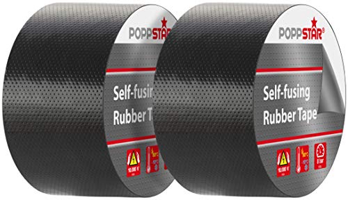 POPPSTAR selbstverschweißendes Universal Isolierband und Dichtungsband, LxBxH 5m x 50mm x 0,76mm, schwarz, Set aus zwei Rollen von POPPSTAR