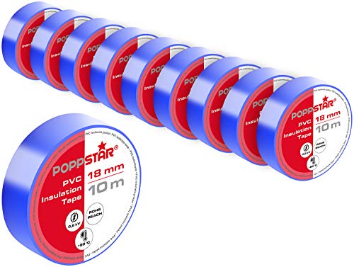 POPPSTAR PVC Isolierband 10m (18mm breit, 0,18mm stark), blau, 10 Rollen von POPPSTAR