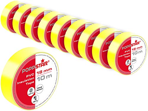 POPPSTAR PVC Isolierband 10m (18mm breit, 0,18mm stark), gelb, 10 Rollen von POPPSTAR