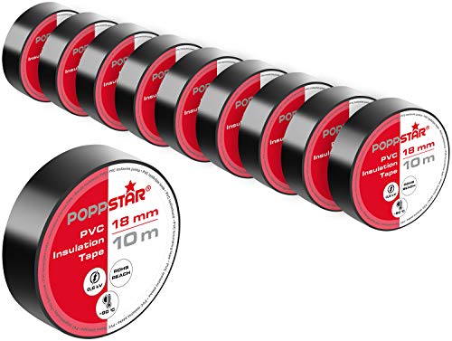 POPPSTAR PVC Isolierband 10m (18mm breit, 0,18mm stark), schwarz, 10 Rollen von POPPSTAR