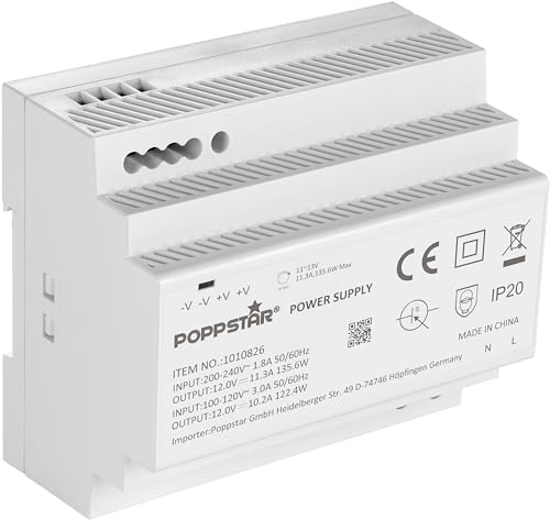 Poppstar Hutschienen-Netzteil P-150-12- 12V 11,3 A max. 135W (Input 100-240 V AC 50/60 Hz) von POPPSTAR