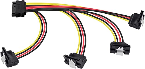 POPPSTAR 20cm SATA Stromkabel Adapter (vierfach) (1x Stecker (m) auf 4x Buchse (w) gewinkelt), Stromadapter für HDD, SSD, Festplatte, Motherboard von POPPSTAR