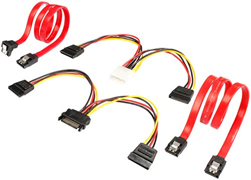 POPPSTAR 2x Sata 3 Datenkabel (rot, 50cm, Stecker 1x gerade, 1x auf gewinkelt), 1x 16cm Y Stromkabel Sata, 1x 16cm Y Strom Kabel (Molex Buchse auf 2x Sata Stecker) von POPPSTAR
