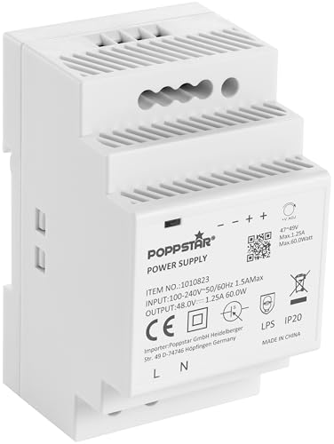 Poppstar Hutschienen-Netzteil P-60-48- 48V 60W (Input 100-240 V AC 50/60 Hz, Output 48 V DC 1,25 A 60 W) von POPPSTAR
