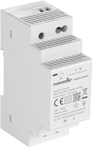 Poppstar Hutschienen-Netzteil P-30-5- 5V 15W (Input 100-240 V AC 50/60 Hz, Output 5 V DC 3 A 15 W) von POPPSTAR