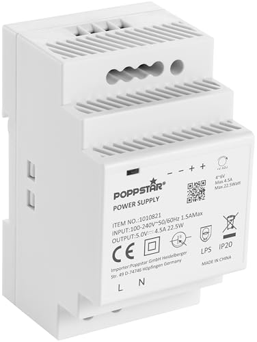 Poppstar Hutschienen-Netzteil P-60-5- 5V 22,5W (Input 100-240 V AC 50/60 Hz, Output 5 V DC 4,5 A 22,5 W) von POPPSTAR