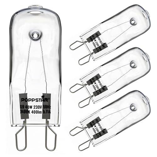 POPPSTAR Backofenlampe G9 40W hitzebeständig bis 300 Grad (2400K warmweiß, 400lm), 4er-Pack von POPPSTAR