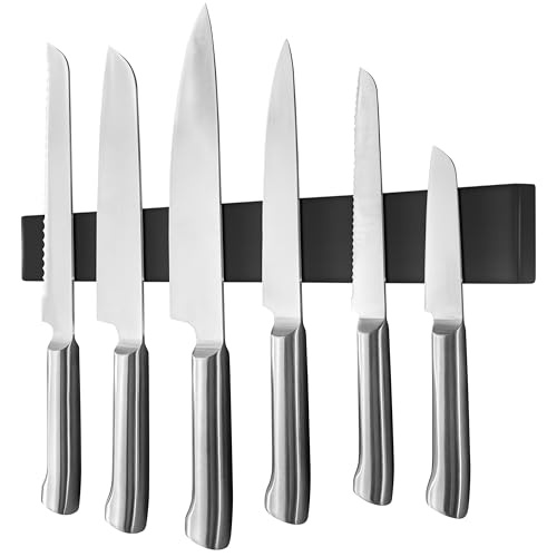 Poppstar Edelstahl Messer Magnetleiste 40cm mit extra starkem Magnet, schwarz, selbstklebend von POPPSTAR