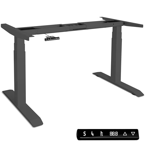 POPPSTAR Elektrisch höhenverstellbares Schreibtisch-Gestell grau (stufenlos, Zwei Motoren) Höhenverstellbarer Tisch mit Kollisionsschutz, Soft-Start/Stopp, Memory-Funktion & Sitz-Zeit-Erinnerung von POPPSTAR