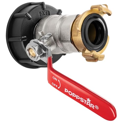 Poppstar IBC Auslaufhahn für IBC Container mit System Geka Kupplung (1 Zoll) IBC Adapter mit Wassertankdeckel und Schlauchanschluss von POPPSTAR