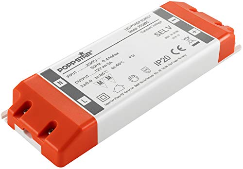 Poppstar LED Trafo Transformator 230V AC / 12V DC 5A für 0,6 bis 60 Watt LEDs von POPPSTAR