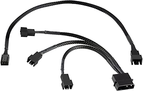Poppstar Lüfter Kabel Set 12V (15cm 2-Pin Y-Kabel 1x Molex Stecker auf 3x Stecker) + 30cm 3-Pin Verlängerungskabel, zum Anschluss von Gehäuselüftern an ein Netzteil von POPPSTAR