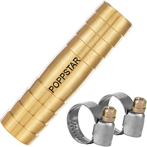 Poppstar Messing Schlauchverbinder 1/2 Zoll-Set mit 2 Stück Edelstahl-Schlauchschellen für 1/2“ (12,7mm) Gartenschlauch von POPPSTAR
