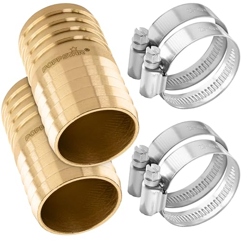 Poppstar Messing Schlauchverbinder 1 1/4 Zoll mit 2 Stück Edelstahl-Schlauchschellen für 1 1/4" (32mm) Gartenschlauch von POPPSTAR