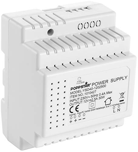 Poppstar Netzteil für Hutschiene 12V DC 2,5A 30 W (Input 100-240 V AC 50/60 Hz) DIN Rail Netzteil 12 V Trafo für Hutschienen 78 * 92 * 61mm von POPPSTAR
