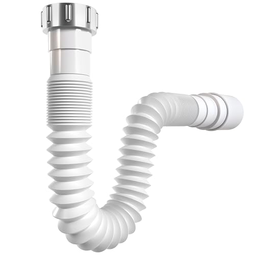 Poppstar Siphon Ablaufschlauch, 1 1/2", U-förmig, flexibel, ausziehbar von 320 bis 880 mm, mit Wandanschluss 40/50 mm, weiß von POPPSTAR