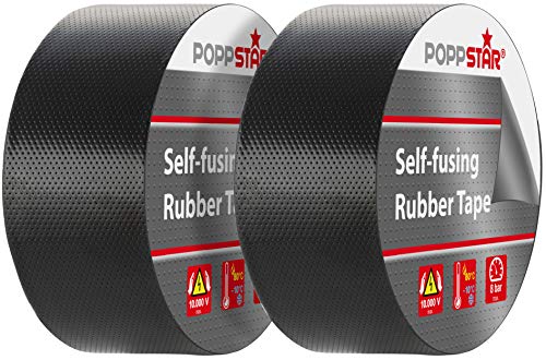 POPPSTAR selbstverschweißendes Universal Isolierband und Dichtungsband, LxBxH 10m x 50mm x 0,76mm, schwarz, Set aus 2 Rollen von POPPSTAR