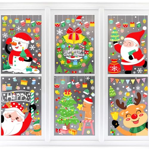 178 Stk Fensterbilder Weihnachten Selbstklebende Weihnachtliche Fensterdekoration, Doppelseitige, Wiederverwendbare Pvc-Aufkleber FüR Glasfenster, TüRen Und Vitrinen (6 Blatt) von POPSKEETER
