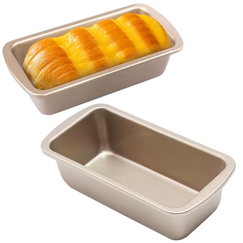 2 Brotbackform Klein, Edelstahl Backform Rechteckig Brotformen zum Backen Extra Dick Kastenform mit Antihaftbeschichtung Mini Kastenform Kuchen Backform für Backofen, Ninja Heißluftfritteusen (Gold S) von POPSKEETER