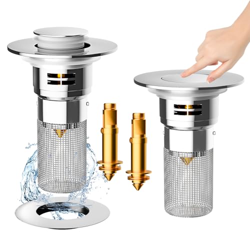 Badezimmer Waschbecken Ablauf Sieb, (2PCS) Pop-up Waschbecken Ablauf Sieb mit abnehmbarem Edelstahl Sieb Korb Haarfanger von POPSKEETER