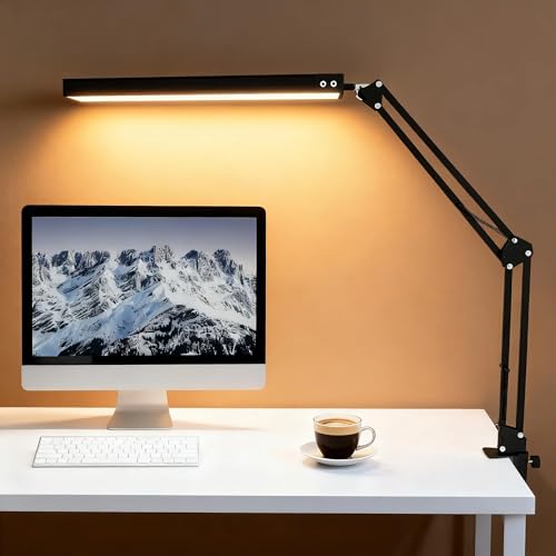 POPSKEETER Schreibtischlampe Höhenverstellbar Klappbar mit USB - 1200LM LED Dimmbar, 3 Lichtfarben, Touch Control, Bürolampe als Klemm- oder Tischleuchte für Homeoffice von POPSKEETER
