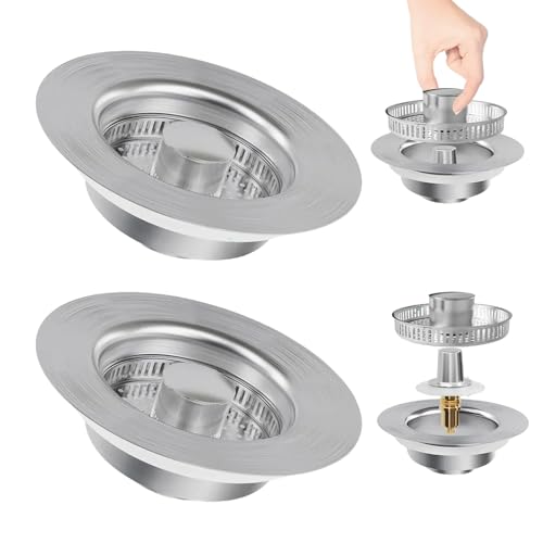 Spülbecken Stopfen & Abflusssieb Set aus Vollmetall – Anti-Verstopfung, Geruchsverhinderung, Universell für Küchenspüle(2PCS) von POPSKEETER