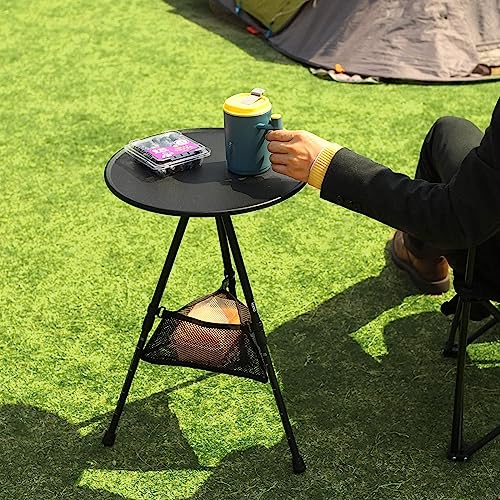 POPUPWAVE Kleiner tragbarer Klapptisch für den Außenbereich, ultraleichter Camping-Picknicktisch mit robuster Tasche, Verstellbarer höhenverstellbarer Klapptisch 34,4 cm - 53,3 cm Aluminium, 3 Beine von POPUPWAVE