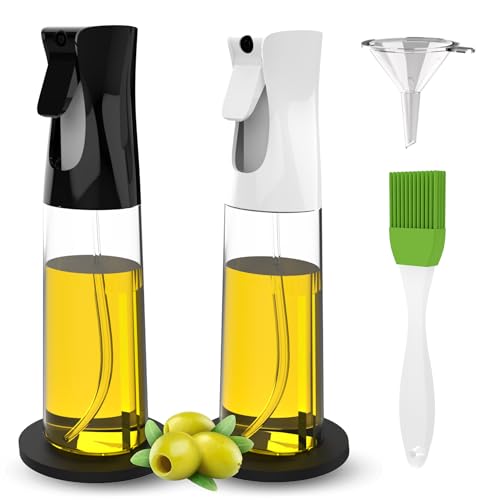 2 x 300ml ölsprüher für speiseöl + Trichter + 2 rutschfeste Halterungen | BPA-freies Kochspray für Öl, Essig, Soja, Zitrone(Nicht für die Spülmaschine geeignet) von POPYS