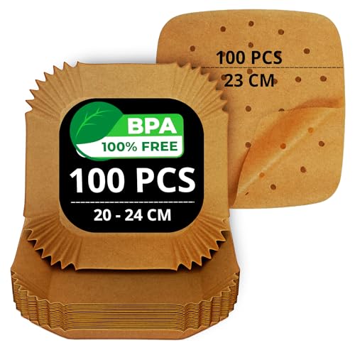 Backpapier für Heißluftfritteuse BPA-Frei 20-24cm | quadratisches Papier in der Auflaufform(20-24cm) und flaches Papier(20cm) Airfryer Backpapier (100+100 / Quadrat+Flaches Papier) von POPYS