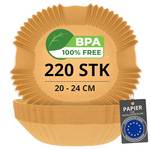 200/220 Stück Backpapier für Heißluftfritteuse BPA-Frei 20-24cm | quadratisches Papier in der Auflaufform(20-24cm) und flaches Papier(20cm) Airfryer Backpapier von POPYS