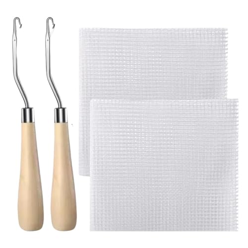 POQAX 2 Stück Blanko-Set for Teppichhaken, Netzhaken, Leinwand, Gebogene Häkelarbeiten aus Holz for selbstgemachte Teppiche, Wandteppiche, 48,3 x 48,3 cm von POQAX