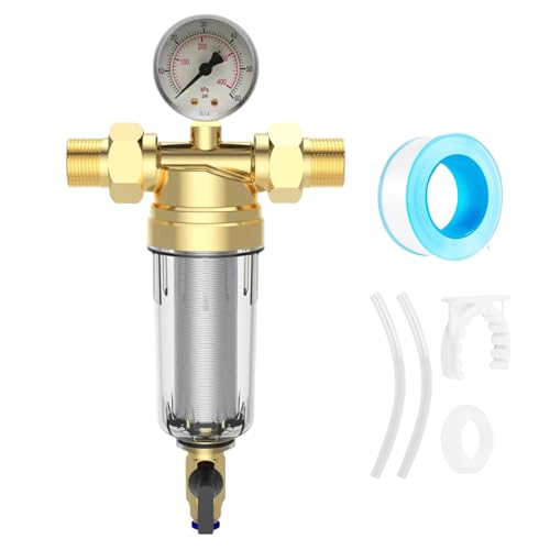 1 Zoll 6-Punkt-Verbindung, Messing Rückspülfilter Wasserfilter, Wiederverwendbarer Spin-Down-Sedimentfilter, Wasser Vorfilter mit 40 μm Filterfeinheit, Messing Wasserfilter inkl. von PORFOYO