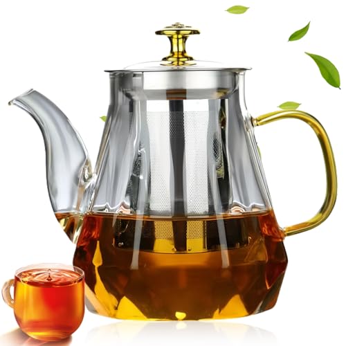 1000ML Teekanne Glas mit Sieb, glas teekanne mit Edelstahl Filterdeckel, Tropffrei Tee Kanne mit, Teebereiter für Losen Tees Fruchttee Duftender Tee 1000ML Teekanne Glas mit Sieb, glas teekanne mit Edelstahl Filterdeckel, Tropffrei Tee Kanne mit, Teebereiter für Losen Tees Fruchttee Duftender Tee von PORFOYO