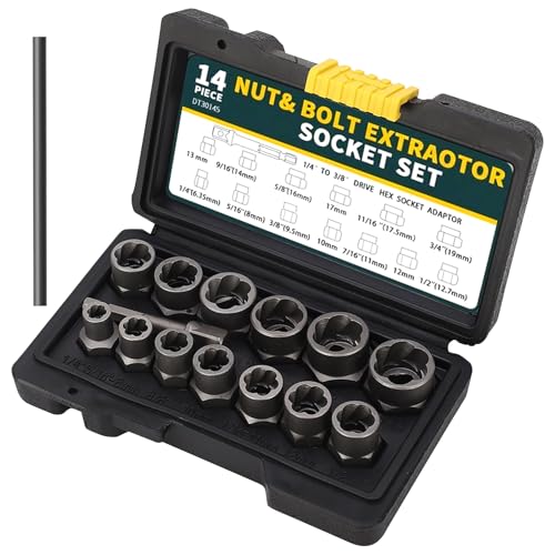 14-Teiliges Muttern Entferner Set: Schraubenausdreher Satz, Linksausdreher Set, Spezial Steckschlüssel Einsatz Satz für Entfernen von Beschädigten, Verrosteten Muttern, Schrauben und Bolzen 14-Teiliges Muttern Entferner Set: Schraubenausdreher Satz, Linksausdreher Set, Spezial Steckschlüssel Einsatz Satz für Entfernen von Beschädigten, Verrosteten Muttern, Schrauben und Bolzen von PORFOYO