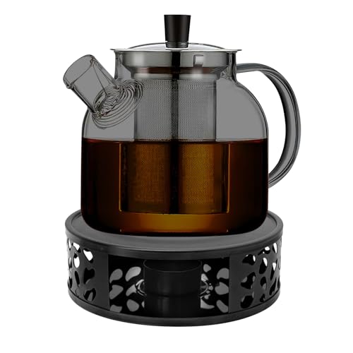 1500ml Teekanne mit Stövchen Teekanne mit Siebeinsatz Teekanne aus Glas, Teapot, Teekanne Glas mit Teelicht Wärmer für Losen Tees Fruchttee Duftender Tee von PORFOYO