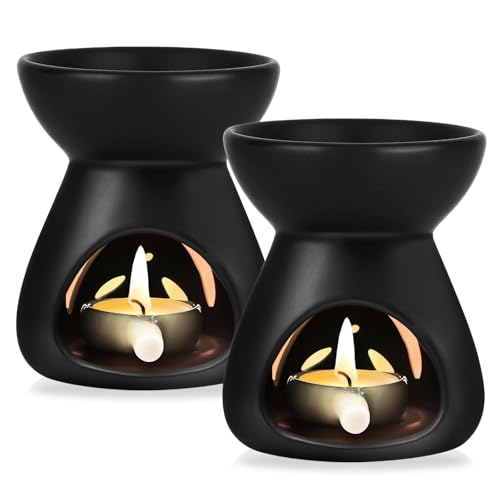 2 Stück Keramik Duftlampe, Aromalampe, Teelichthalter Mit Der Candle Löffel, Aroma-Diffusor Duftöl Lampe Aromabrenner Duftwachs Diffuser Für Zuhause, Schlafzimmer, Dekoration (Schwarz) von PORFOYO