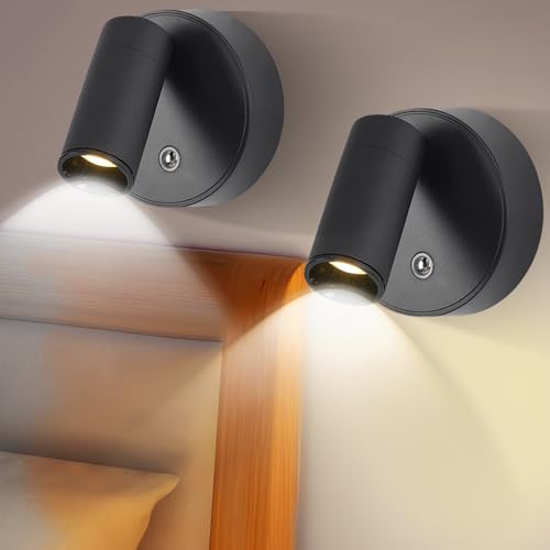 2 Stück Leselampe Wandmontage, Led Wandleuchte Innen, Kabellose Wandleuchte, 3 Farbmodi Dimmbar, Stufenloses Dimmen Mit Schalter Touch Dimmbar Und Usb Ladeanschluss Für Flur Treppe Schlafzimmer Küche von PORFOYO