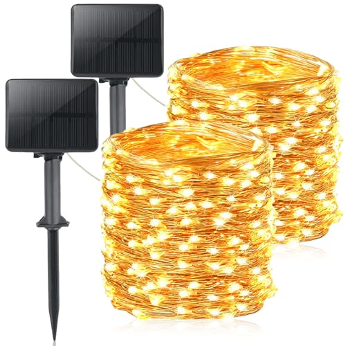 2 Stück Solar Lichterkette Aussen 20M 200 LED Solarlichterkette Außen, Solar Lichterkette Seil Solar Rope Lights Gartenleuchte Fee Lichterkette Wetterfest Mit 8 Modi Für Garten Balkon Terrasse Deko von PORFOYO