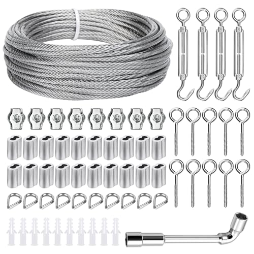 2mm 30m Stahlseil Kit, 304 Edelstahl Drahtseil, Drahtseil Edelstahl, Stahlseil mit Ösen, Für Gardinenseil, Kletterpflanzen,String Light Suspension,Wäscheleine 2mm 30m Stahlseil Kit, 304 Edelstahl Drahtseil, Drahtseil Edelstahl, Stahlseil mit Ösen, Für Gardinenseil, Kletterpflanzen,String Light Suspension,Wäscheleine von PORFOYO