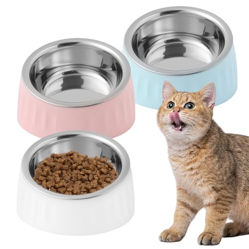 3 Stück 15° Geneigter Erhöhter Katzen Futternapf Set, Schräg Futternapf Katze Edelstahl Set, Edelstähle Katzen Futterschale Trinknapf, Abnehmbarer Katzennäpfe Für Haustiere Katzen Und Welpen(Weiß) von PORFOYO
