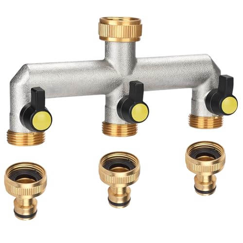 3-Wege Wasserhahn Wasserverteiler, 3/4 Zoll 3-Wege Verteiler, 3 Wege Verteiler Wasser Mit 3 Individuellem Absperrhähnen, Wasserverteiler 3fach, 3-Wege-Verteiler, 3-Wege-Wasserverteiler, Für Garten von PORFOYO