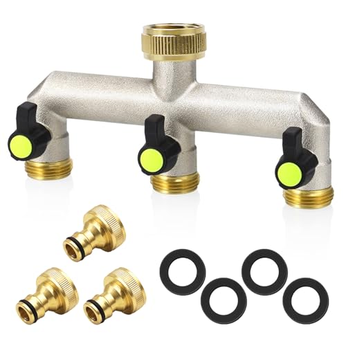 3 Wege Wasserhahn Wasserverteiler, 3 Wege Wasserverteiler, 3/4 Zoll Messing Wasseranschluss Verteiler, Wasserhahn Wasserverteiler Aus Messing Für Waschmaschine,Geschirrspüler,Gartenschlauch(Schwarz) von PORFOYO