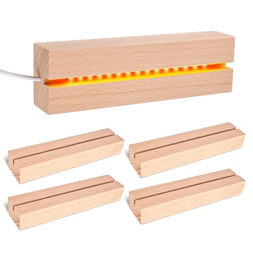 4 Stück LED Sockel Holz, LED Lichtsockel LED Holzsockel Holz Leuchtsockel LED Lichter Display Basis Holzlichtsockel USB Lichtsockel Ornamente Für Acrylplatte Kristalle Glasplatte(15cm Warmweiß) von PORFOYO