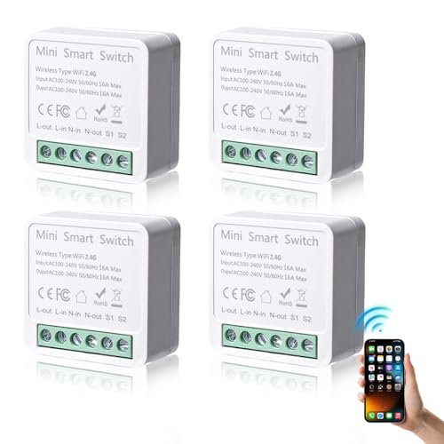 4 Stück Smart Lichtschalter Modul 1 Wege, Mini DIY WLAN Schalter, Smart Switch Modul, Smart Home Lichtschalter, Smart Switch Kompatibel mit Tuya App, Alexa und Google Home, Neutralleiter Erforderlich 4 Stück Smart Lichtschalter Modul 1 Wege, Mini DIY WLAN Schalter, Smart Switch Modul, Smart Home Lichtschalter, Smart Switch Kompatibel mit Tuya App, Alexa und Google Home, Neutralleiter Erforderlich von PORFOYO