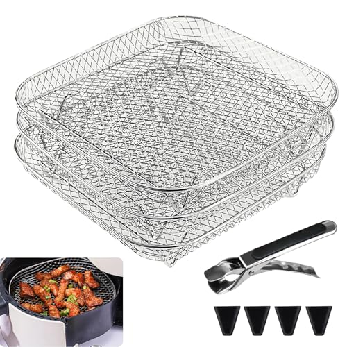 Air Fryer Rack, Grille De Friteuse À Air, Rack De Friteuse À Air, Griller Rack Air Fryer Accessoires, Support De Friteuse À Air, Grille Air Fryer Avec 8 Pieds En Silicone 1 Pince, 3 Couches Empilables Air Fryer Rack, Grille De Friteuse À Air, Rack De Friteuse À Air, Griller Rack Air Fryer Accessoires, Support De Friteuse À Air, Grille Air Fryer Avec 8 Pieds En Silicone 1 Pince, 3 Couches Empilables von PORFOYO