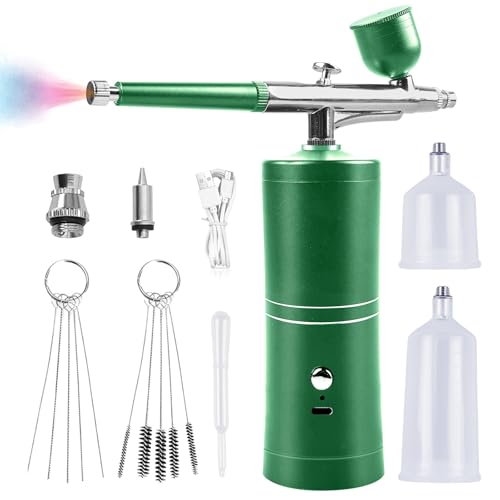 Airbrush Set Mit Kompressor, Handheld Airbrushpistole, Wiederaufladbare Airbrush Kit, Kabelloses Airbrush Mit Kompressor Für Nageldesign Kuchendekoration, Makeup, Tattoo-Modellierung(Grün) von PORFOYO