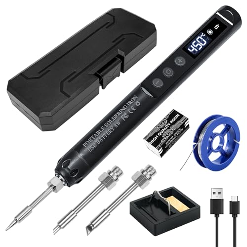 Akku Lötkolben Set, USB Lötkolben Wiederaufladbar mit LCD-Display, Temperatur Einstellbar 200–450°C, Wireless Soldering Iron 3 Lötspitzen, Professionelles Kabelloses Lötkolben-Set, Sicheres Akku Lötkolben Set, USB Lötkolben Wiederaufladbar mit LCD-Display, Temperatur Einstellbar 200–450°C, Wireless Soldering Iron 3 Lötspitzen, Professionelles Kabelloses Lötkolben-Set, Sicheres von PORFOYO