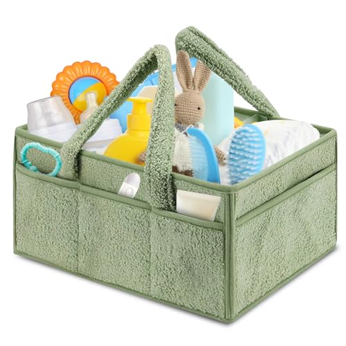 Baby Wickel Organizer für Wickelutensilien, Wickeltasche Organizer, Wickeltisch Organizer, Wickelkorb, Windel Organizer, Wickelorganizer Zuhause, Filztasche mit Fächern – Tragbar & Faltbar (Grün A) von PORFOYO