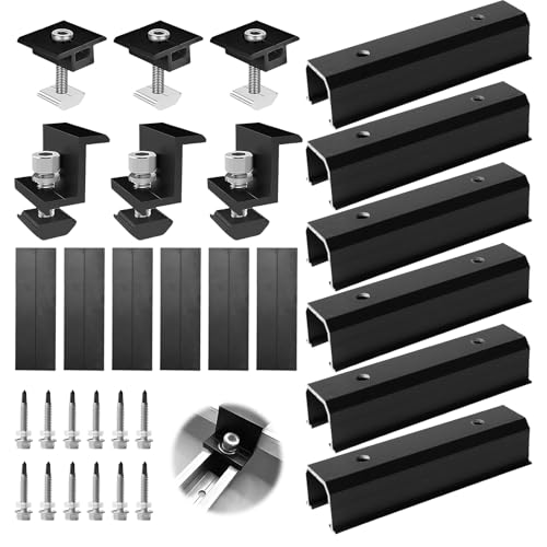 Balkonkraftwerk Halterung, Solarmodul Halterung Kit mit 12CM U-förmige Schiene + Verstellbare Klemme für 30-35MM Dicke Module, Befestigung Solarmodul für Flachdach Trapezblech Blechdach von PORFOYO